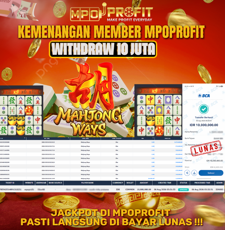MPOPROFIT JACKPOT PGSOFT! KEMENANGAN MURNI DI (MAHJONG WAHYS  TOTAL 10.000.000,- LUNAS)